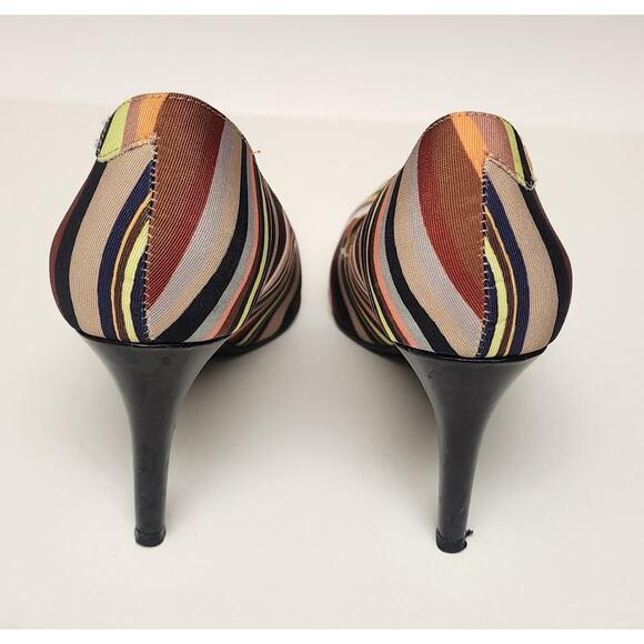 J Renee Vtg Striped Pointed Toe Fabric Upper Pumps Stiletto Heels Shoes 7.5M - Picture 8 of 10